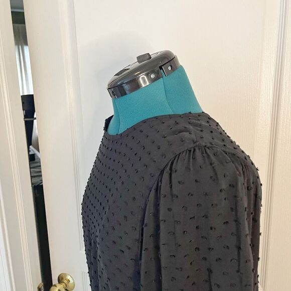 GAP Crew Neck Polka Dot Textured Long Sleeve Lined Peplum True Black Blouse - Picture 9 of 13